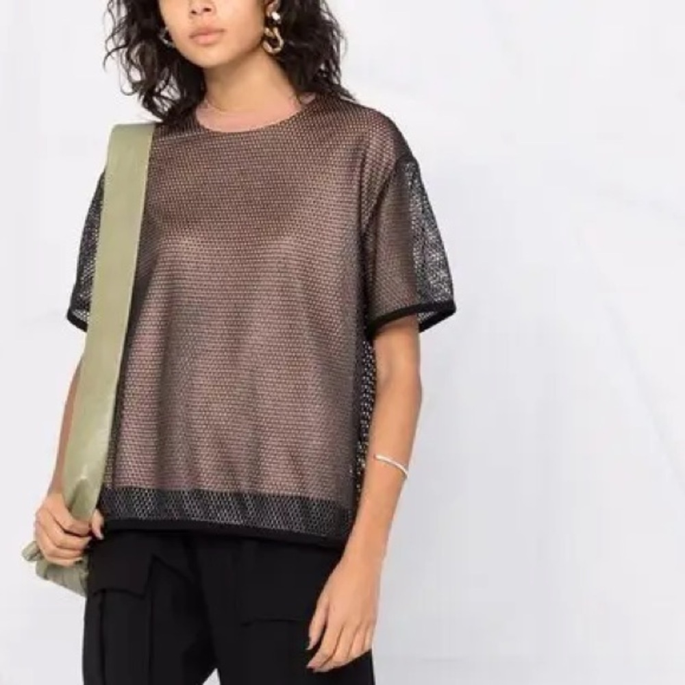 Wolford Net/Mesh Overlay Black/Nude Metallic Oversized T-Shirt Size Small